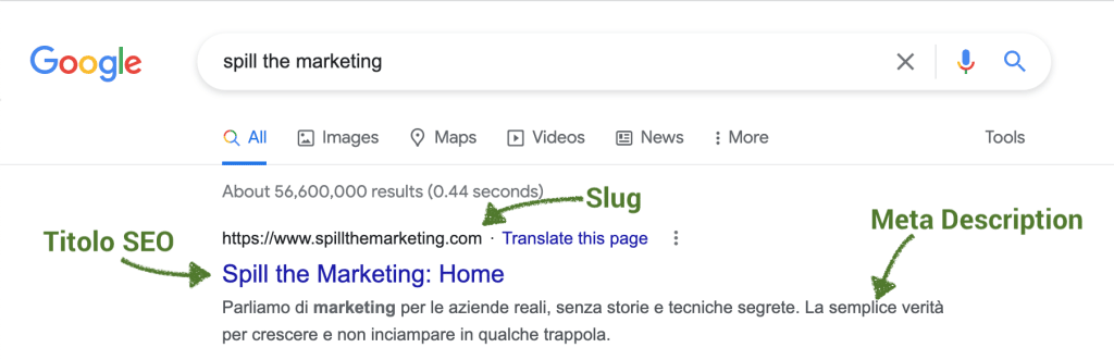 Esempio di meta tag di un articolo seo