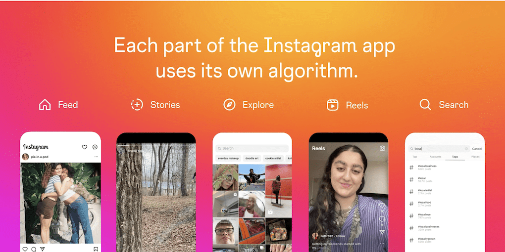 Algoritmi diversi per ogni sezione di instagram